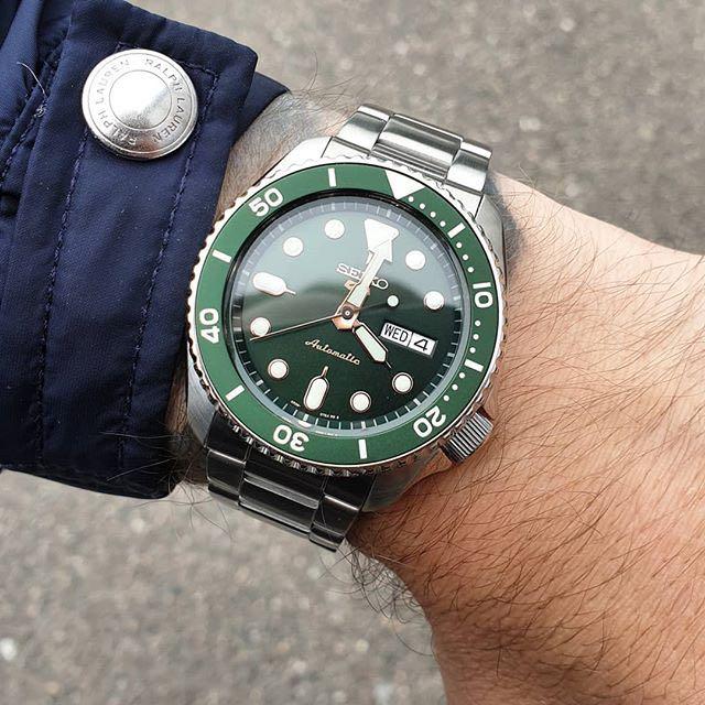 Seiko 5 Sports Automatic Analog Green Dial Silver Steel Strap Watch For Men - SRPD63K1 - Image 5